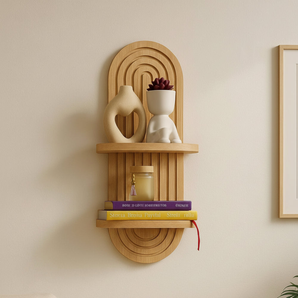 Vägghylla i trä med 2 hyllplan – regnbågsdesign | skandinavisk inredning