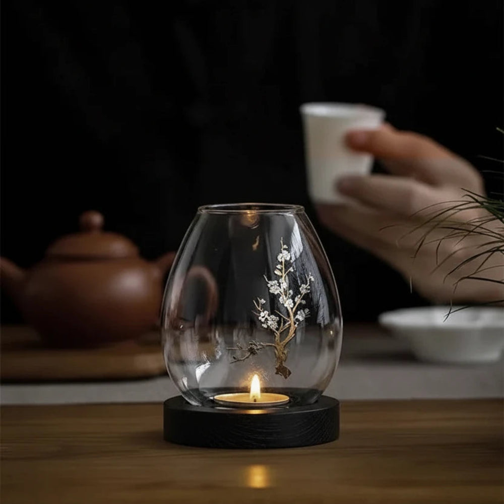 Ljuslykta med träbas - Midnight