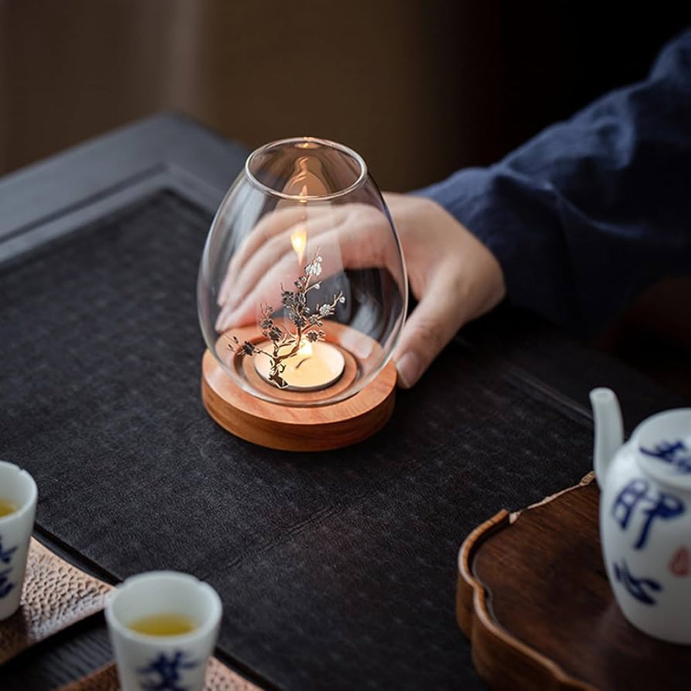 Ljuslykta med träbas - Light wood