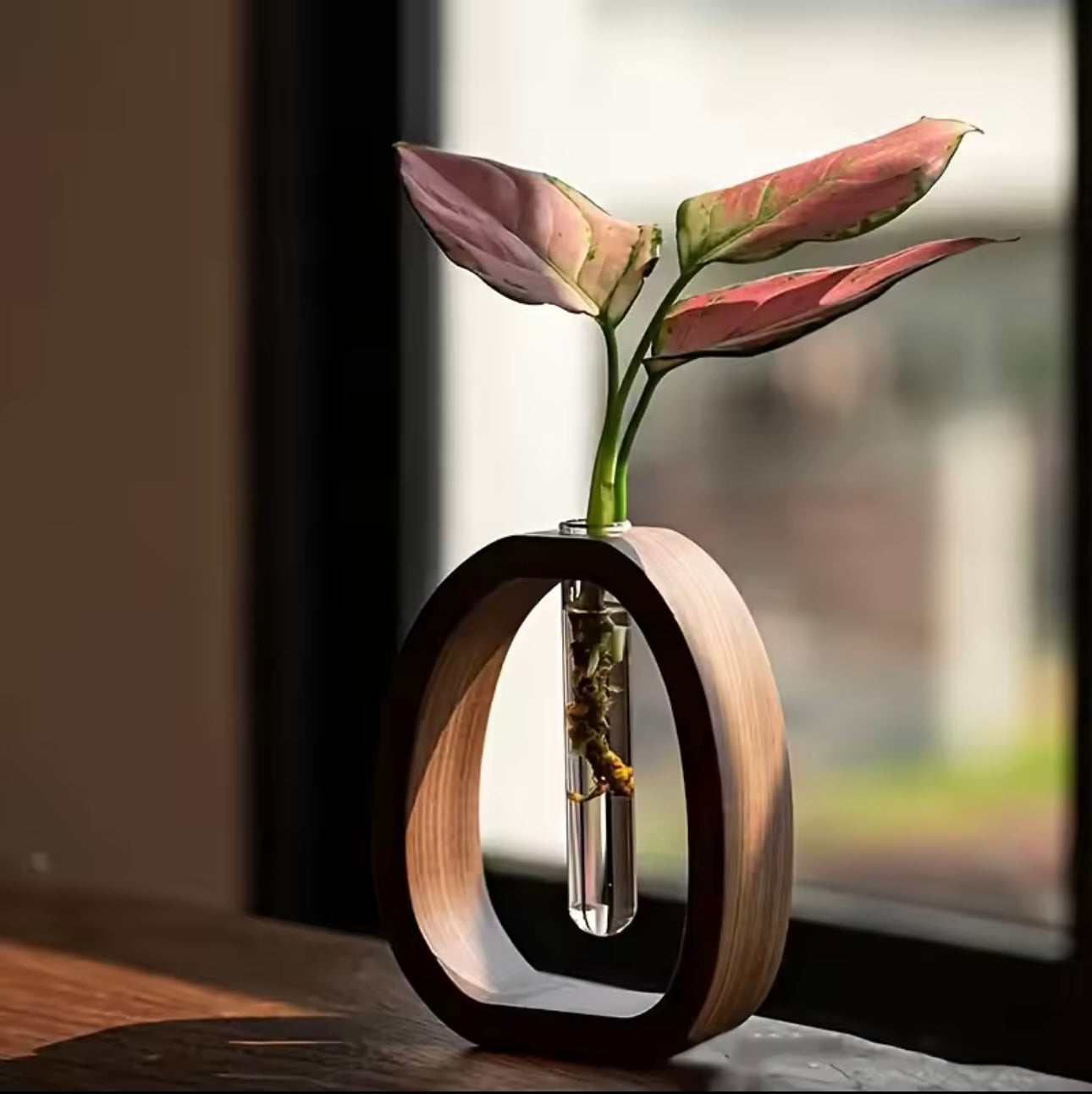 Växtvas i trä med glasrör - Autumn