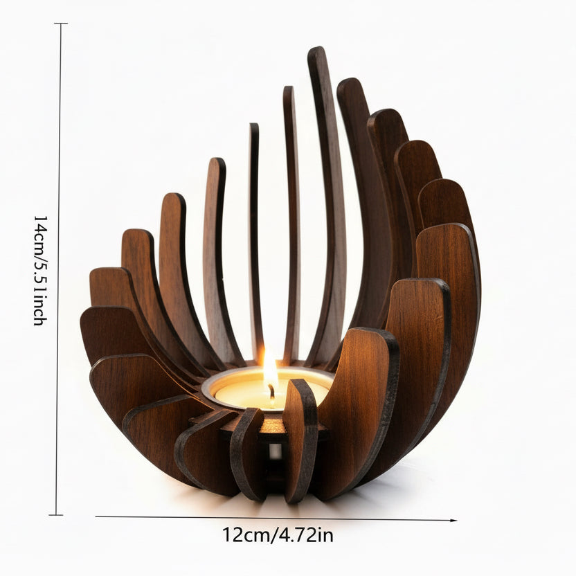 Handgjord ljuslykta i trä – bohemisk lotusdesign