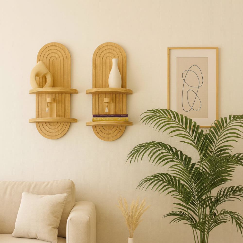 Vägghylla i trä med 2 hyllplan – regnbågsdesign | skandinavisk inredning