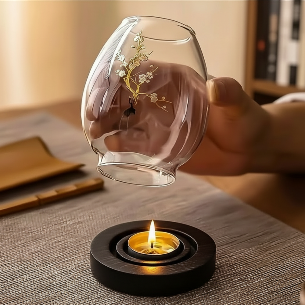 Ljuslykta med träbas - Midnight