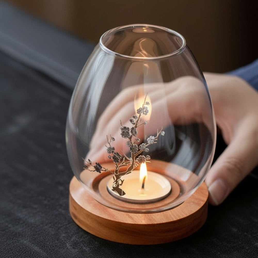 Ljuslykta med träbas - Light wood