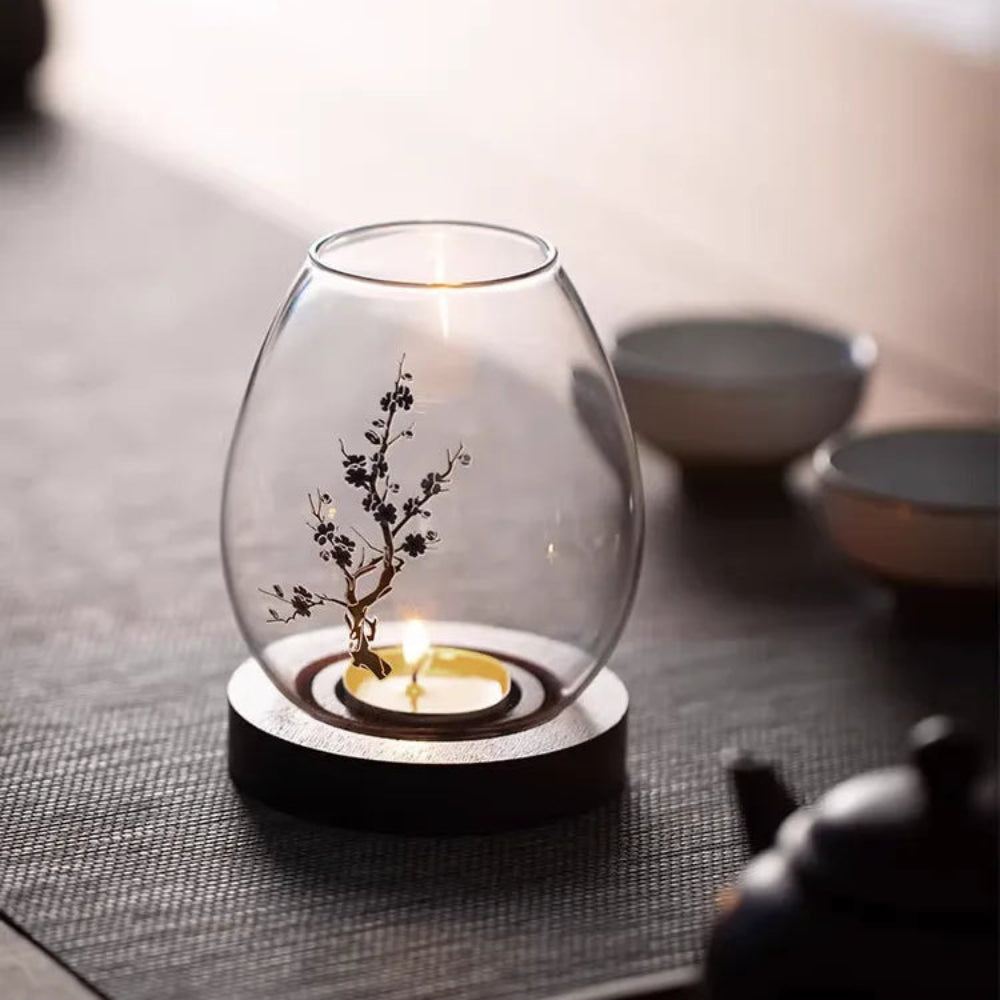 Ljuslykta med träbas - Dark wood