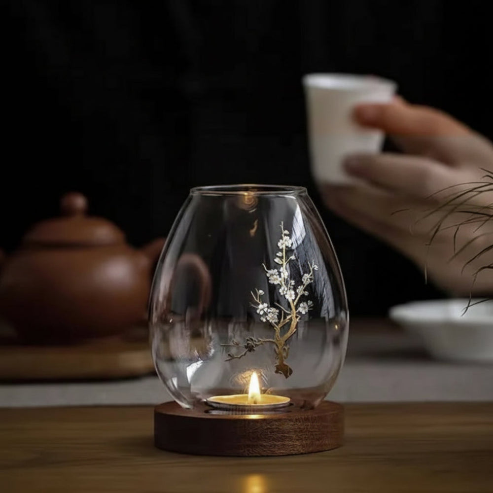 Ljuslykta med träbas - Dark wood