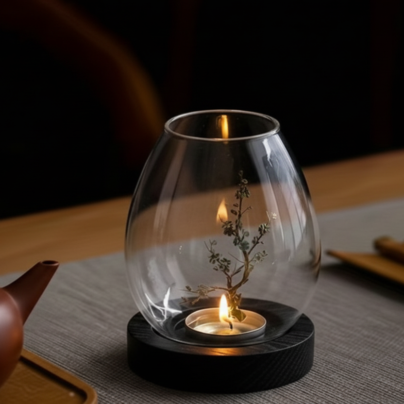 Ljuslykta med träbas - Midnight