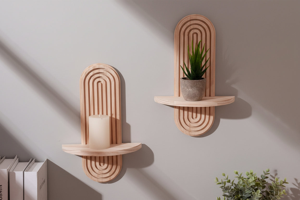 Vägghylla i trä med 1 hyllplan – regnbågsdesign