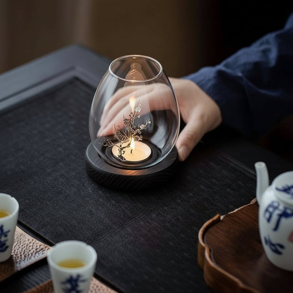 Ljuslykta med träbas - Midnight