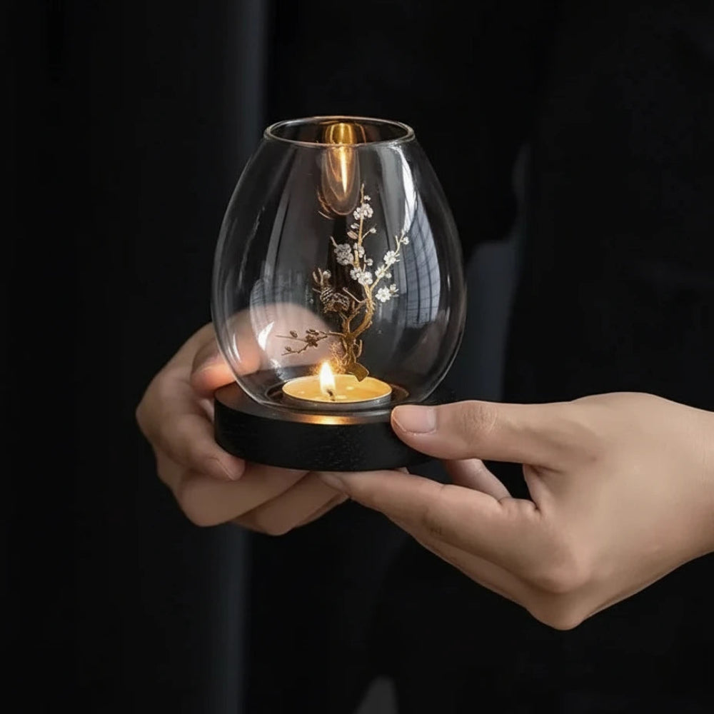 Ljuslykta med träbas - Midnight