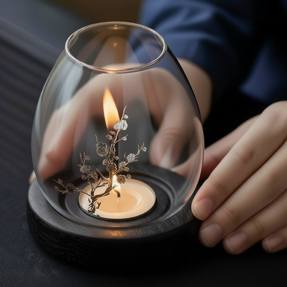 Ljuslykta med träbas - Midnight