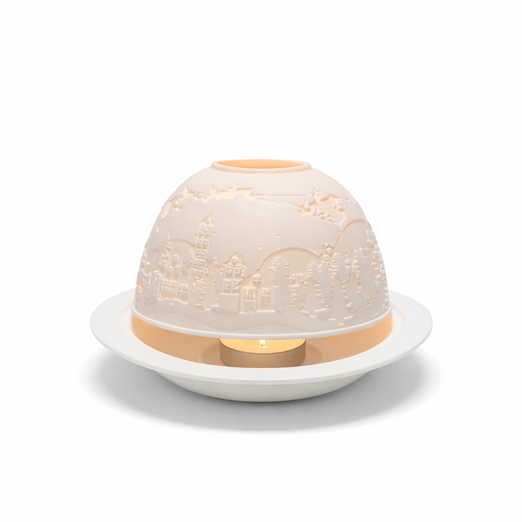 porslinslykta snowfall med varm belysning