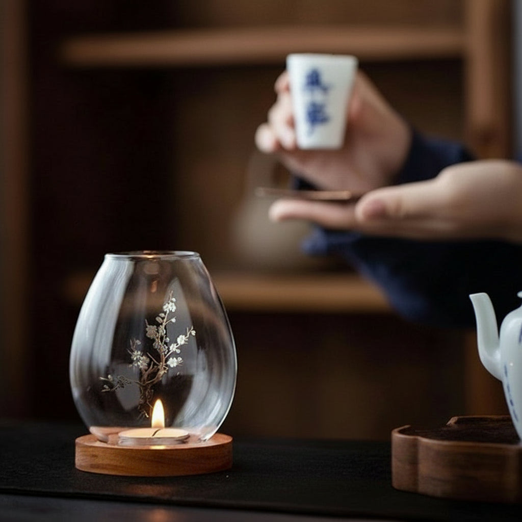 Ljuslykta med träbas - Light wood