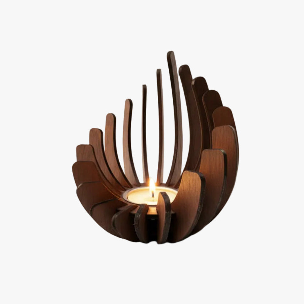 Handgjord ljuslykta i trä – bohemisk lotusdesign