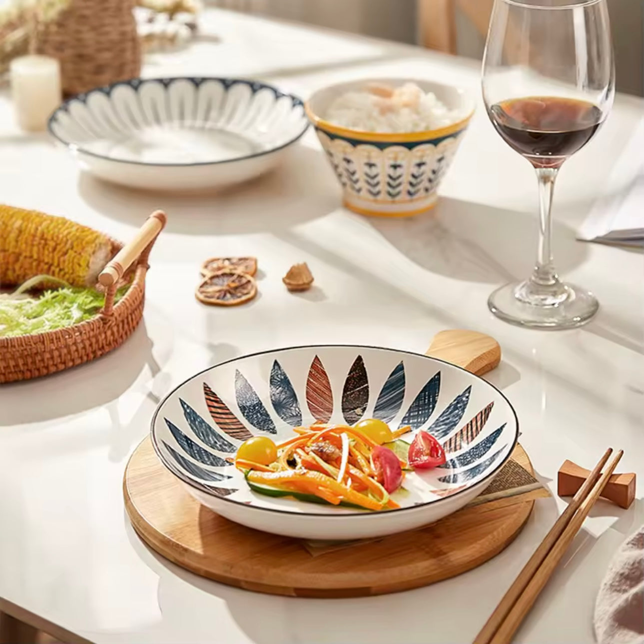 keramikskål dukning middag med vin