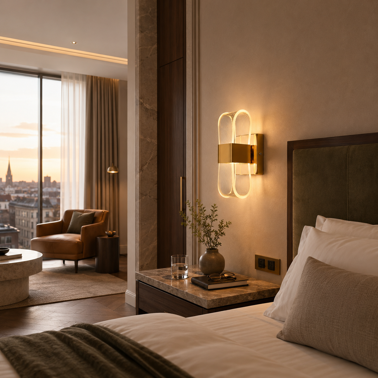 LED vägglampa i guld metall med modern design | skandinavisk design