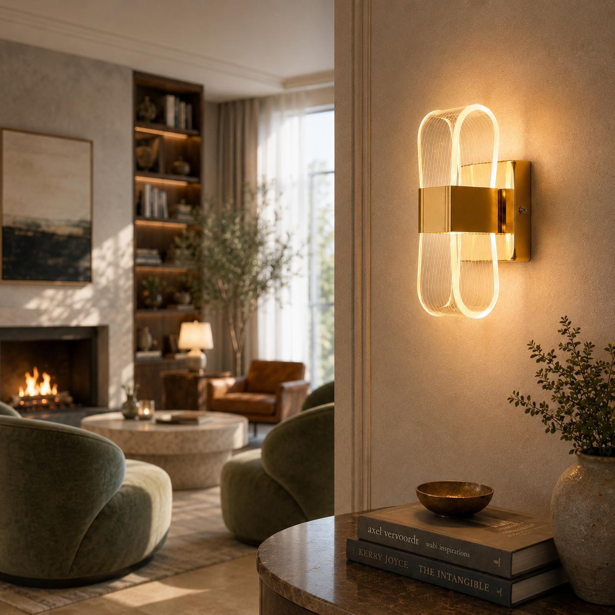 LED vägglampa i guld metall med modern design | skandinavisk design