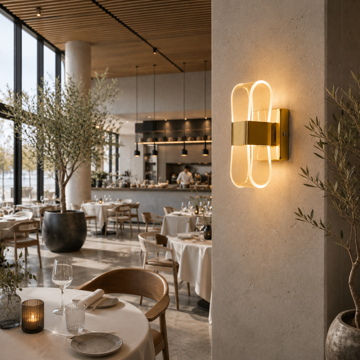 LED vägglampa i guld metall med modern design | skandinavisk design