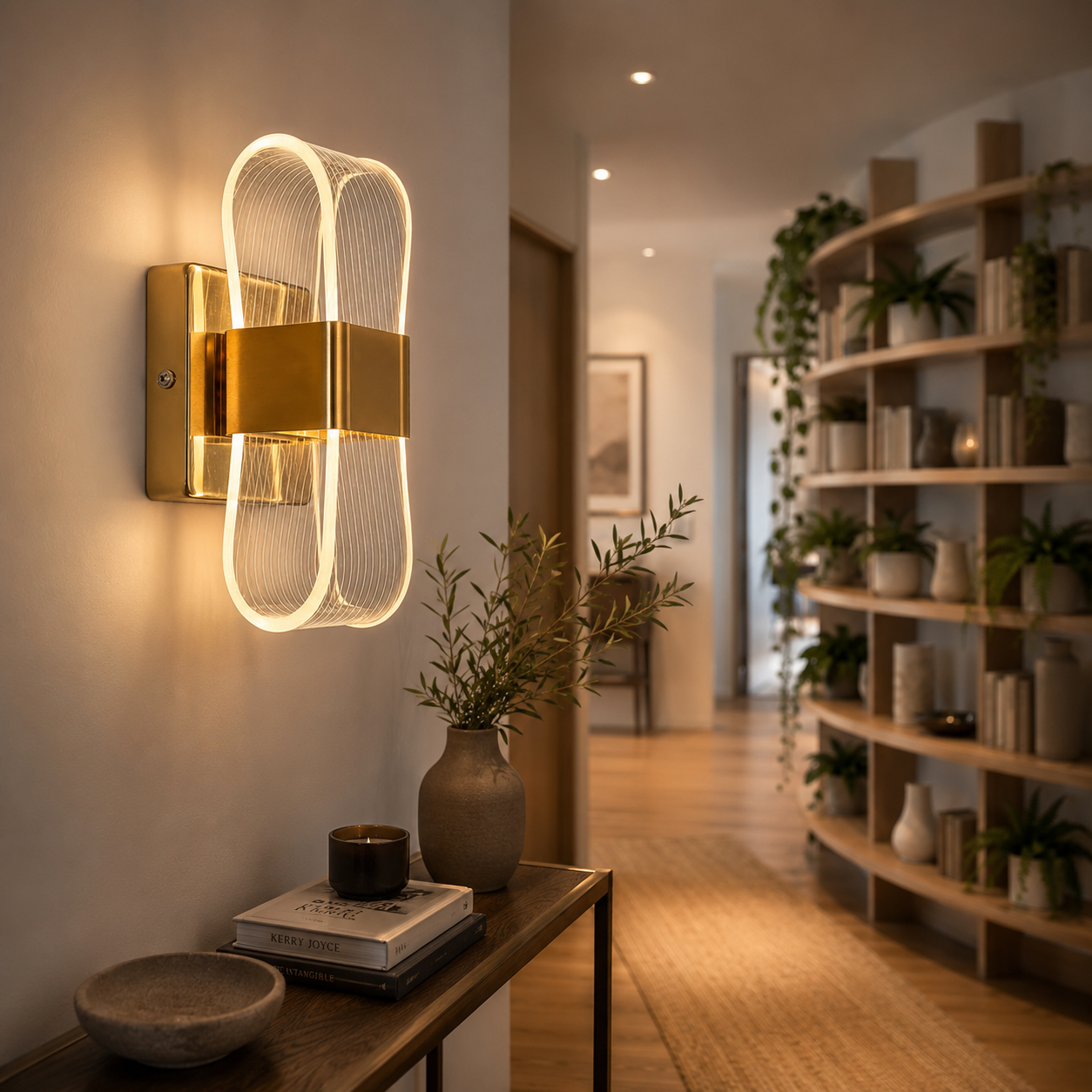LED vägglampa i guld metall med modern design | skandinavisk design