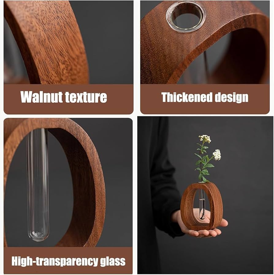 Växtvas i trä med glasrör - Autumn