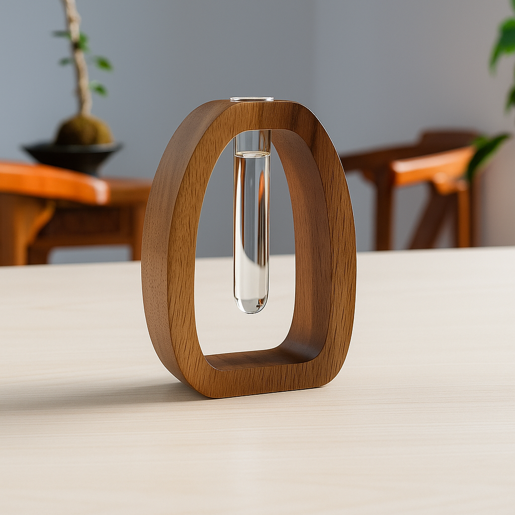 Växtvas i trä med glasrör - Autumn