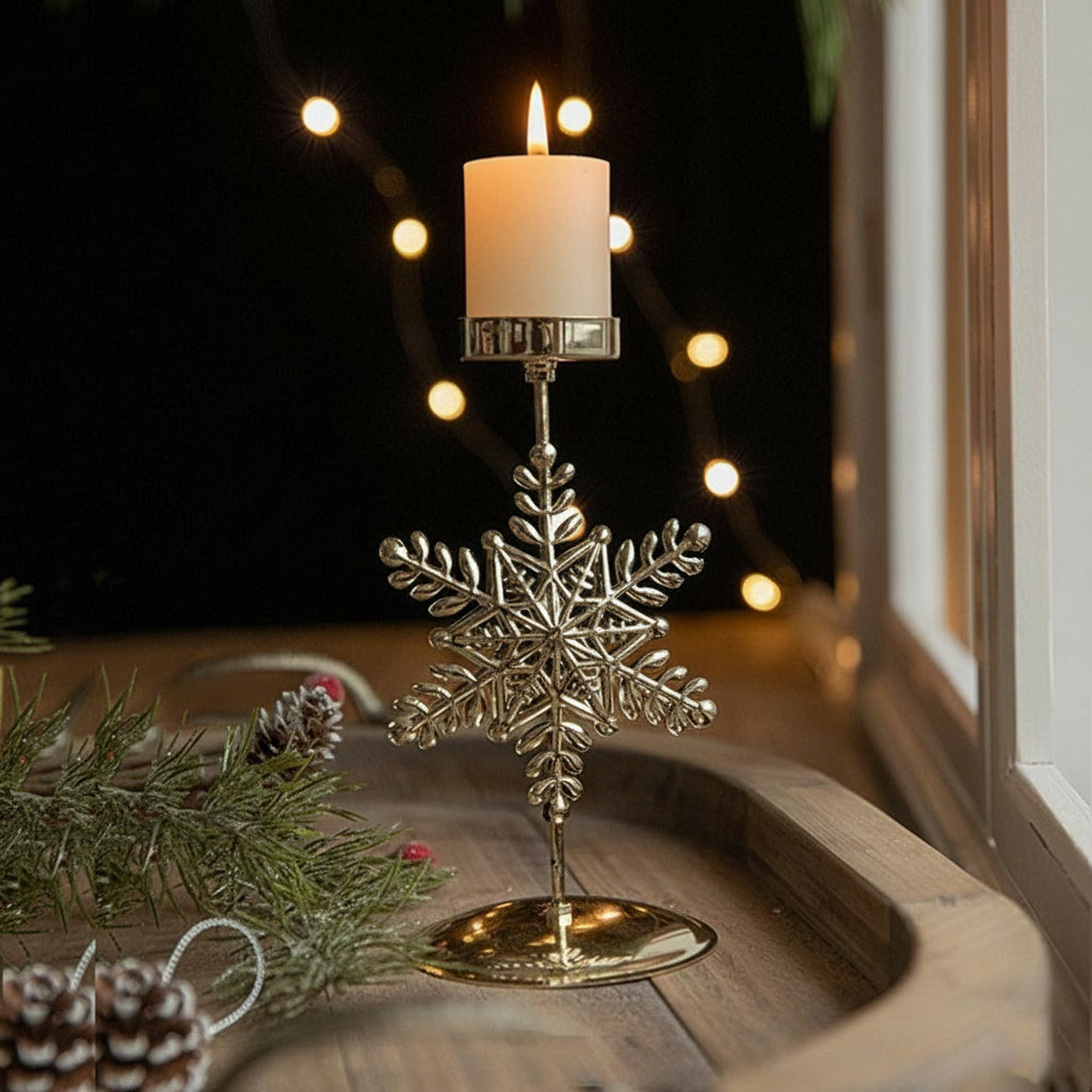 Ljusstake snöflinga guld – Frost