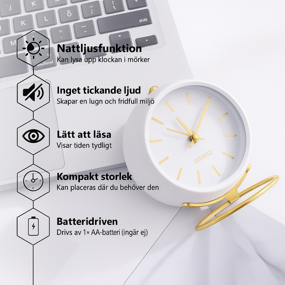 Retro analog väckarklocka – Silent Glow