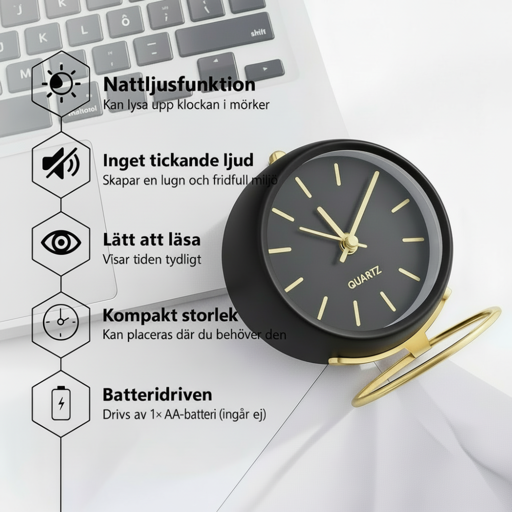 Retro analog väckarklocka – Silent Glow