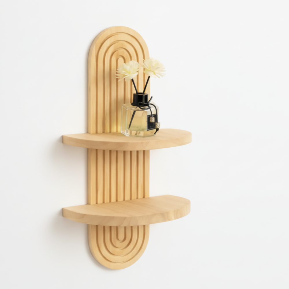 Vägghylla i trä med 2 hyllplan – regnbågsdesign | skandinavisk inredning