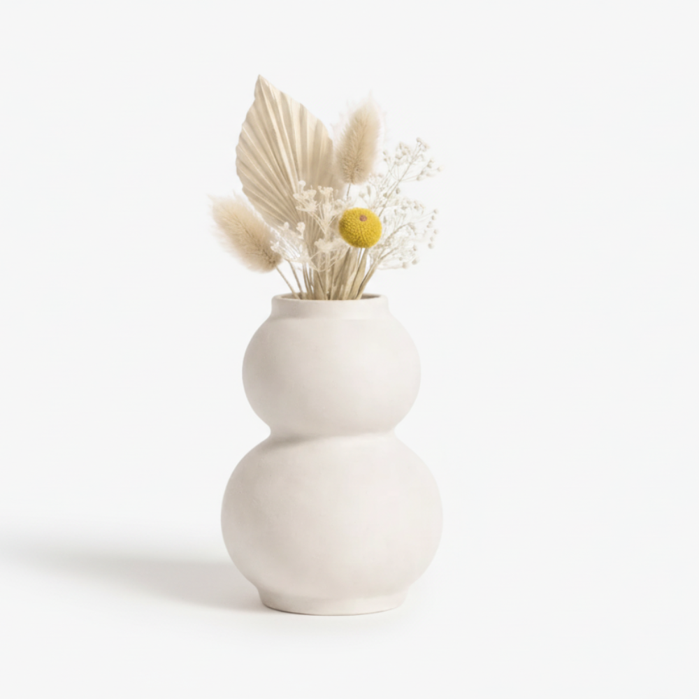 skulptural beige keramikvas bubble design framifrån