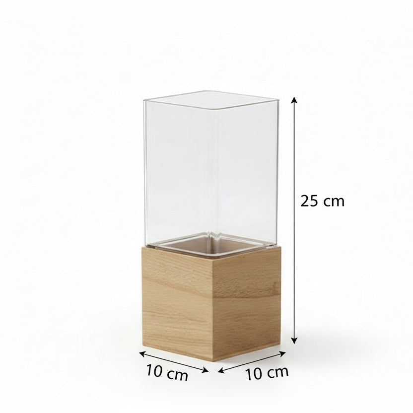 glaslykta glas och trä med mått 25 cm