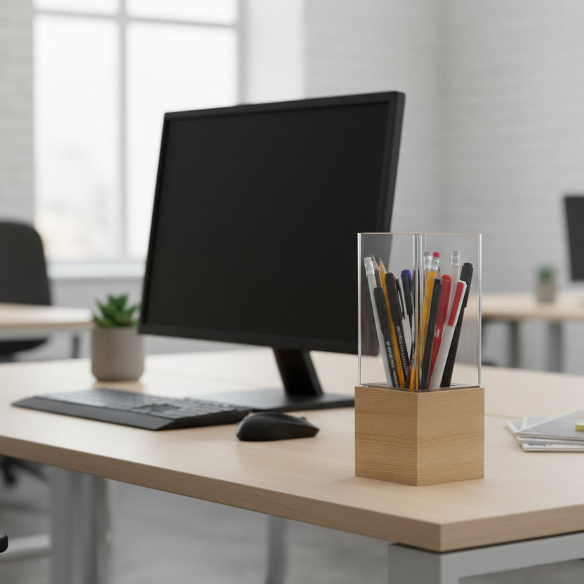 ljuslykta i glas med träbas närbild produktfoto