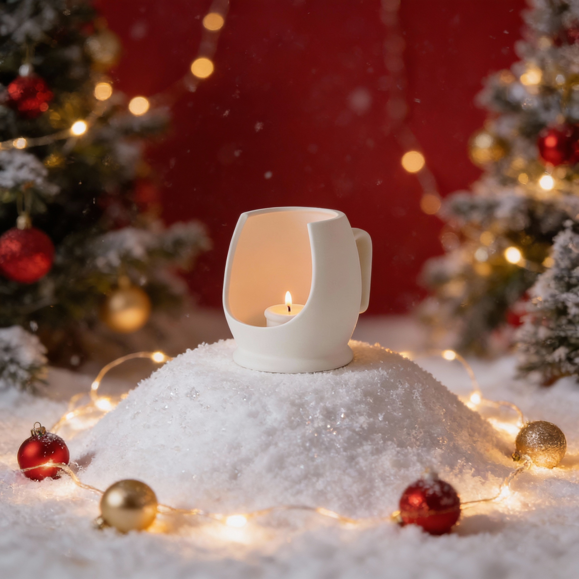 vit keramisk ljushållare i julmiljö