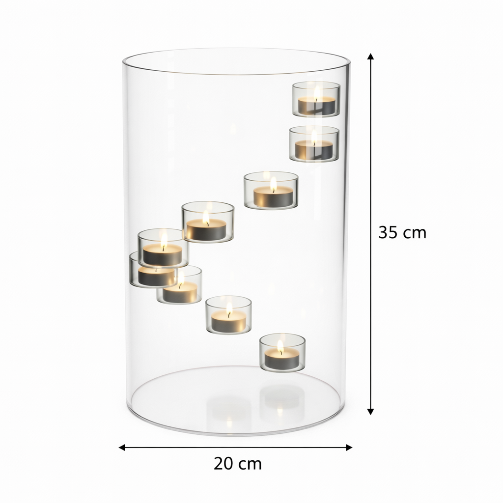 glasljuslykta med spiral och mått 20x35 cm