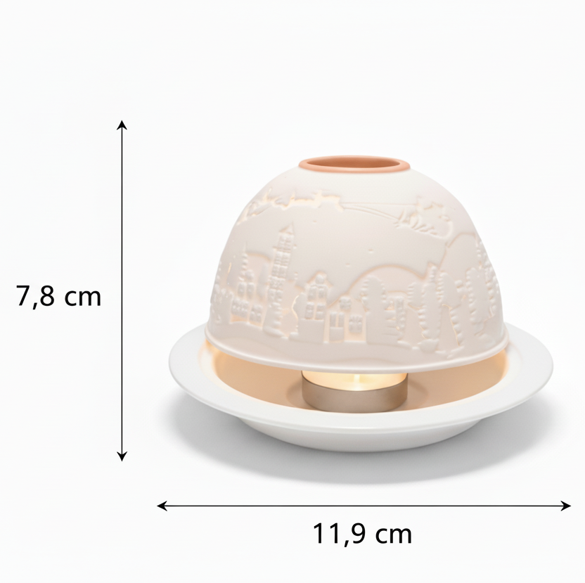 porslinslykta snowfall med måttangivelser vit bakgrund