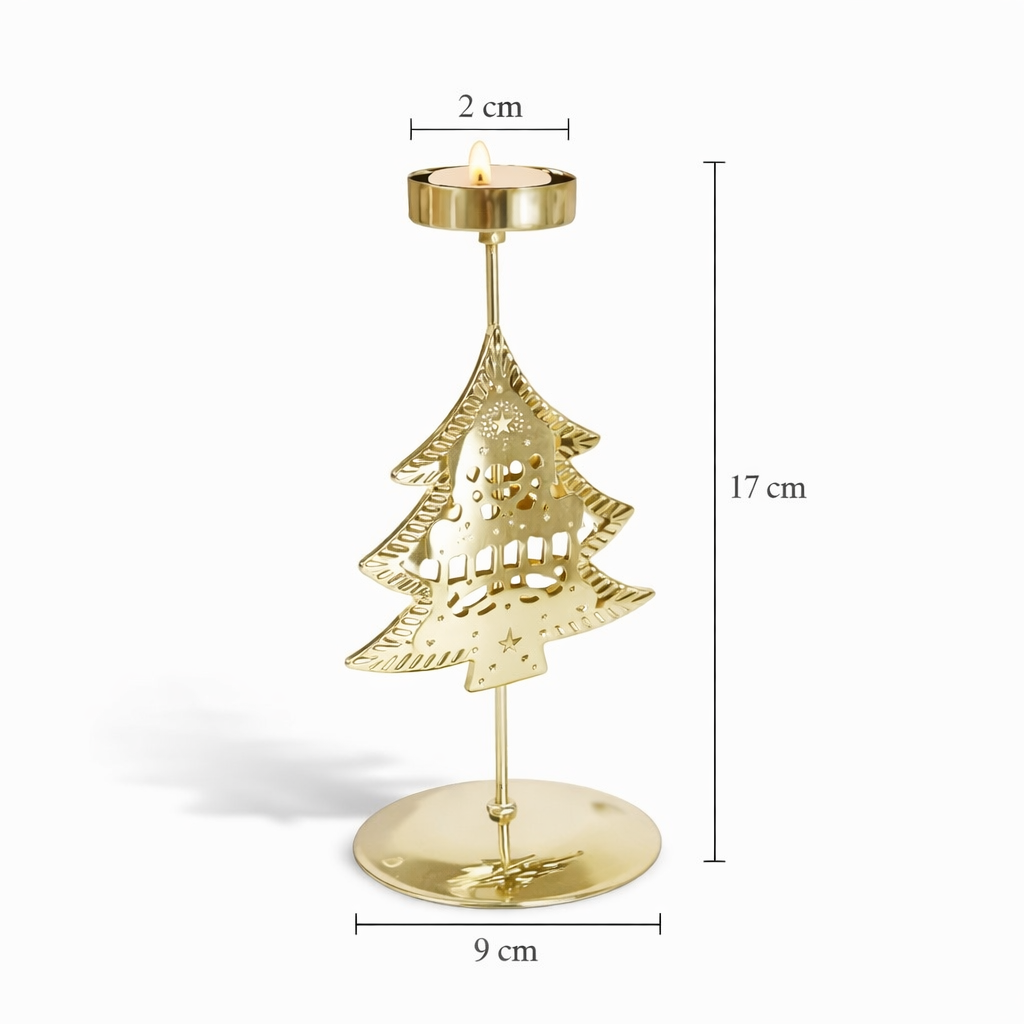 guldfärgad julgran ljuslykta med tydliga produktmått