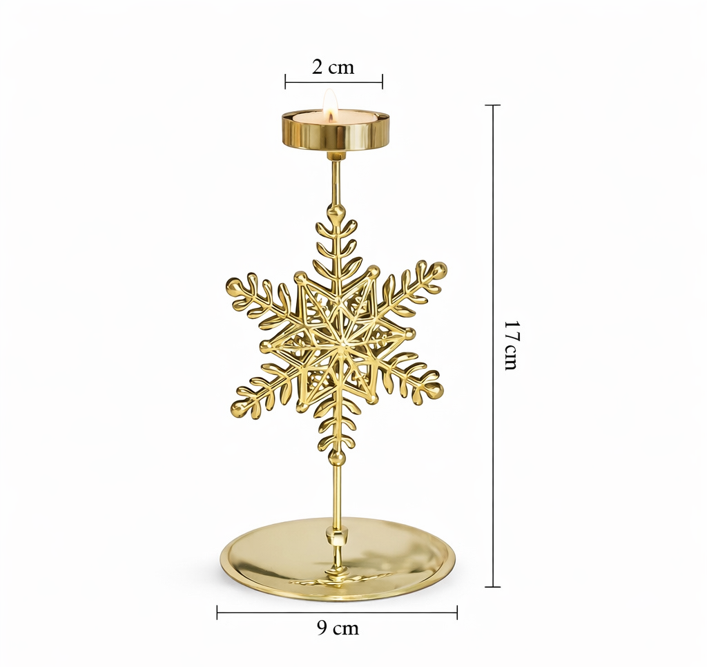 guldfärgad ljusstake snöflinga med mått