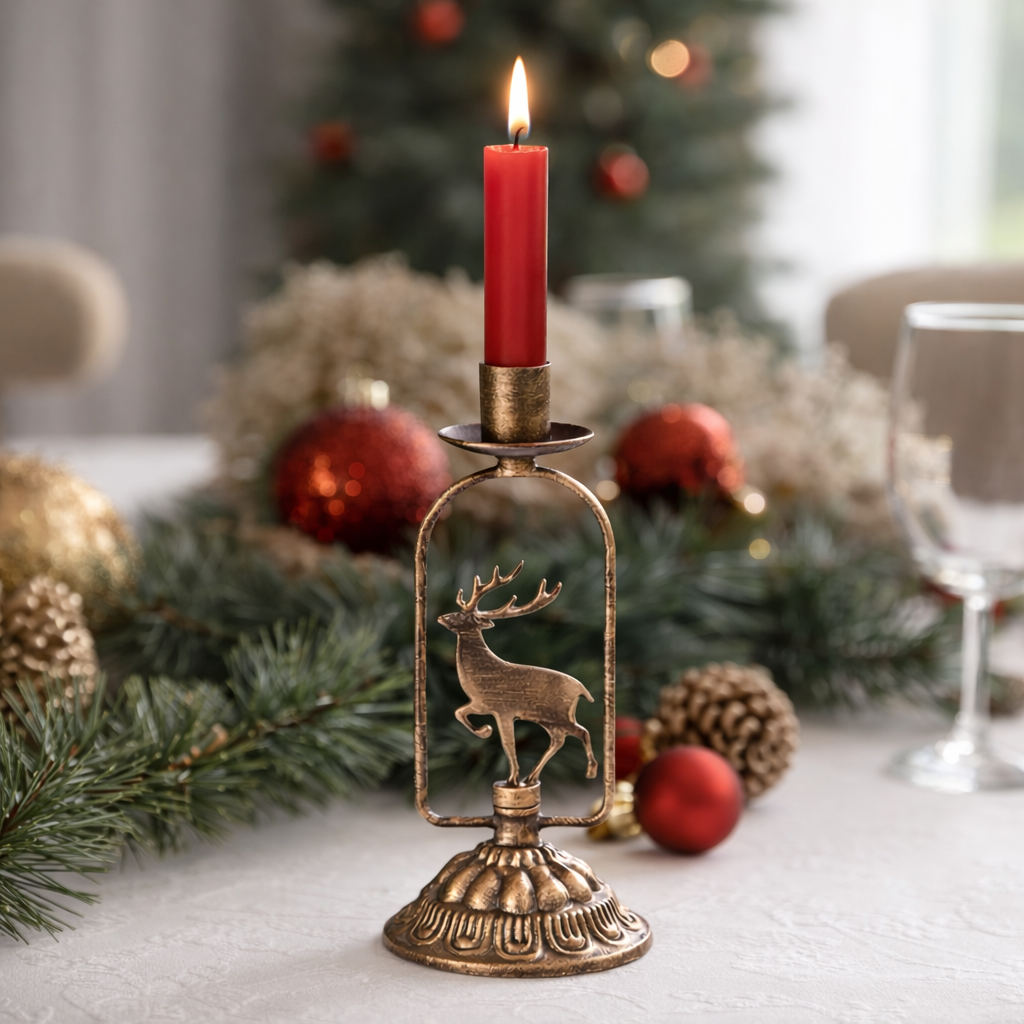 juldekoration ljusstake på dukat julbord