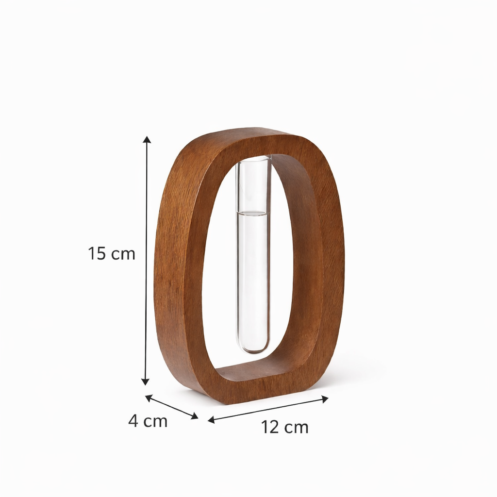 växtvas i trä med glasrör måttbild