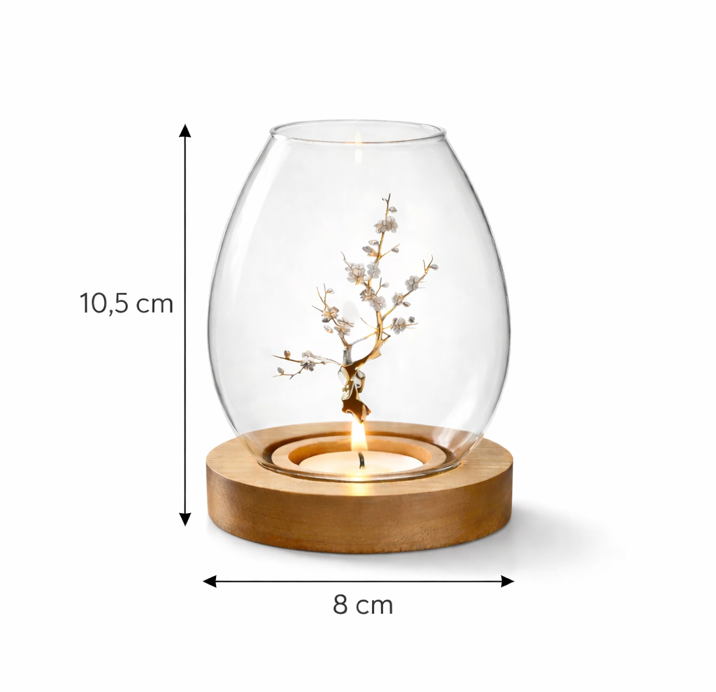 Glaslykta med träbas måttbild