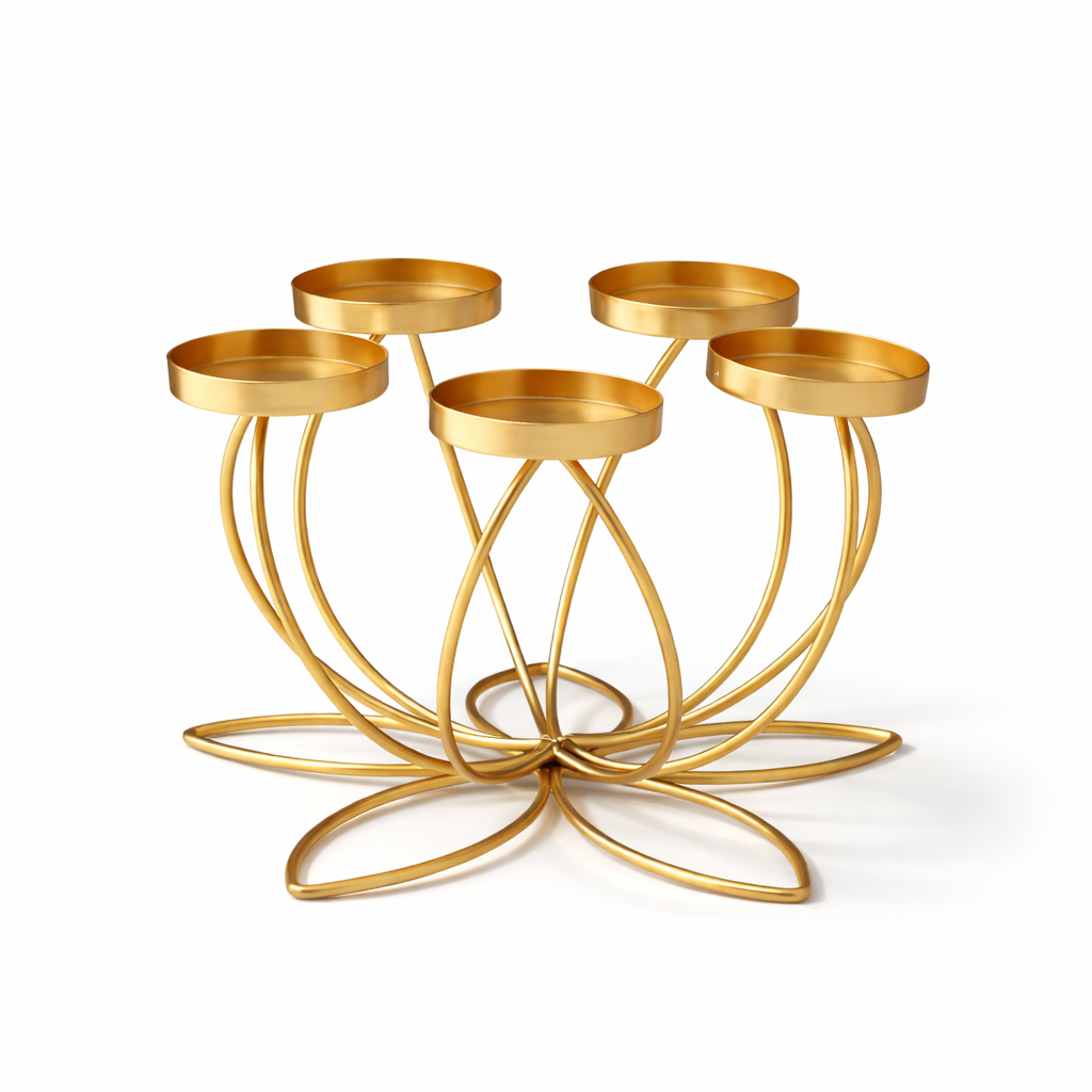 ljushållare i guld metall fem armar