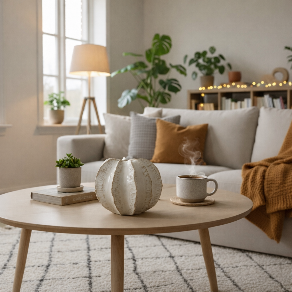 vit keramikvas på soffbord