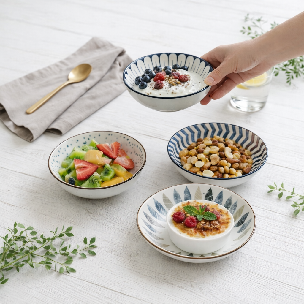 top down keramikskålar yoghurt frukt snacks