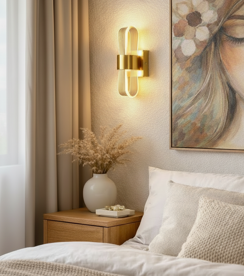 vägglampa sovrum varm belysning vägg