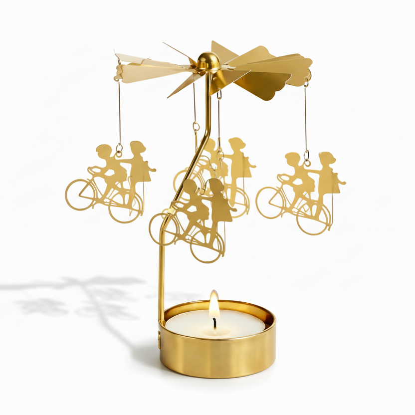 roterande änglaspel guld cykelmotiv ljuslykta