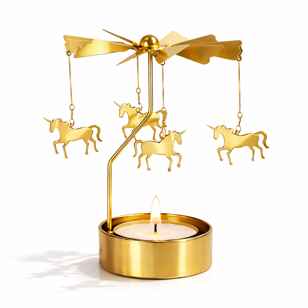 änglaspel unicorn guld roterande värmeljus ljusstake