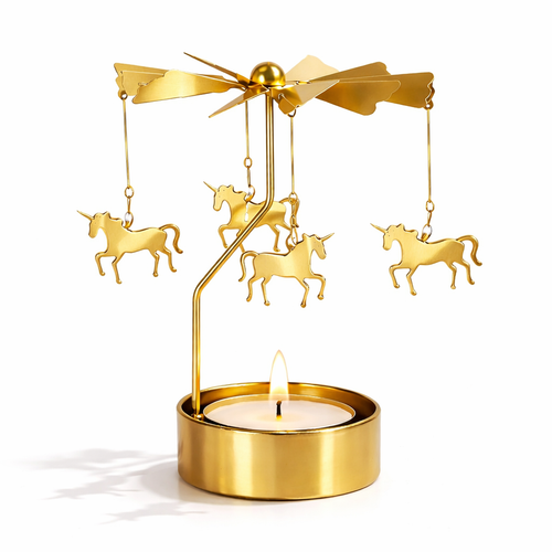 roterande-ljushallare-unicorn-guld-vit-bakgrund