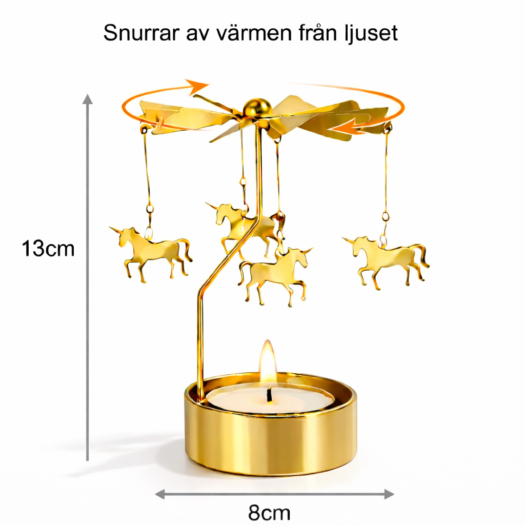 guld ljuskarusell unicorn mått 13x8 cm