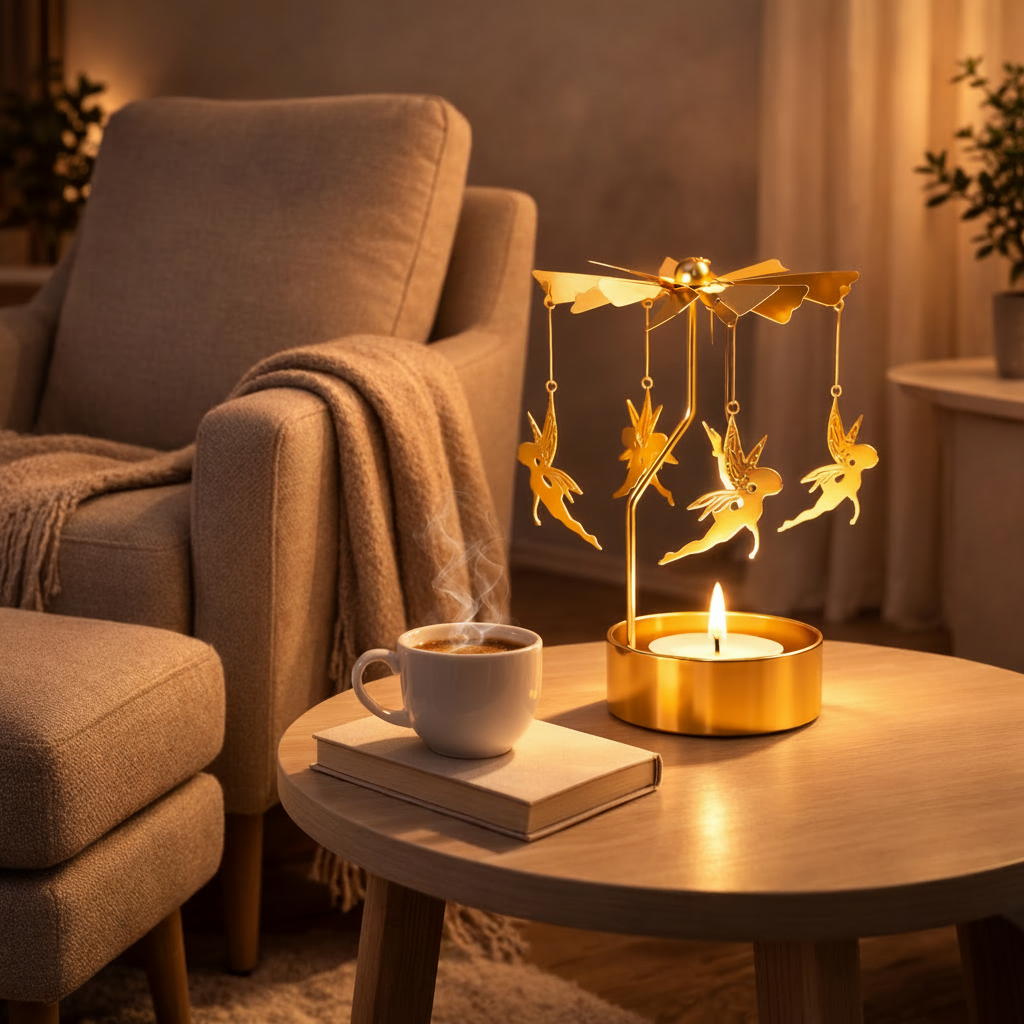 änglaspel ljus fåtölj mysig kvällsbelysning