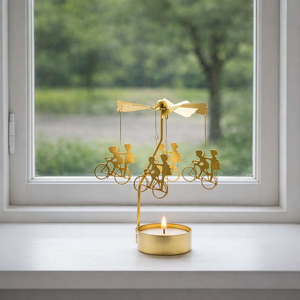 guld änglaspel vid fönster naturligt ljus